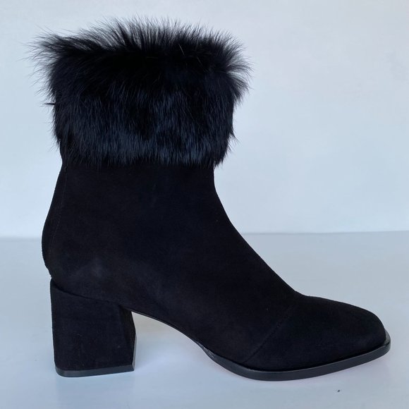 NIB SCHUTZ KETLYN RABBIT FUR SUEDE BLACK BOOTIE SZ 5.5B 6.5B 7.5B 8B 9.5B - Picture 5 of 10